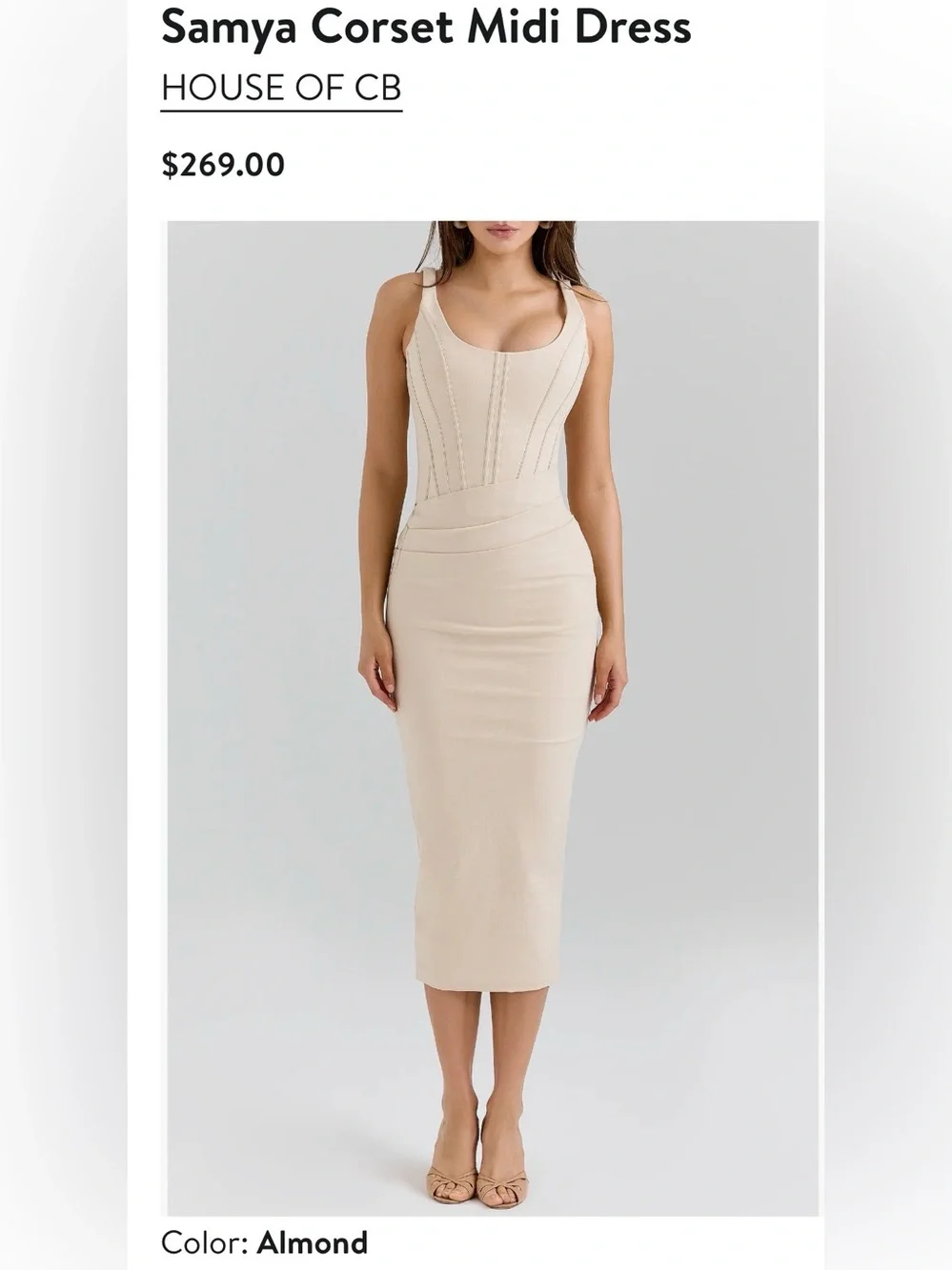 HOUSE OF CB “Samya” Sleeveless Almond Corset Midi Dress